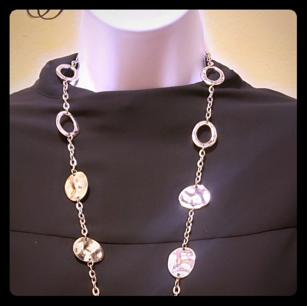 Women's extra long silver necklace